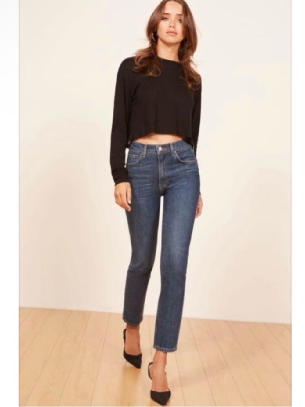 NWT Reformation Julia High Cigarette Jean 23 Rise Dark Blue Denim Wash Waisted